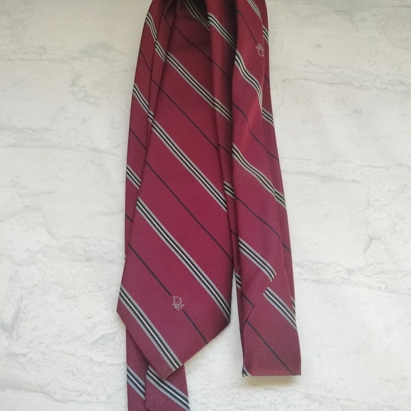 Dior Red Maroon Tie Necktie Multicolored Striped Textured Formal Blend material - Picture 8 of 12